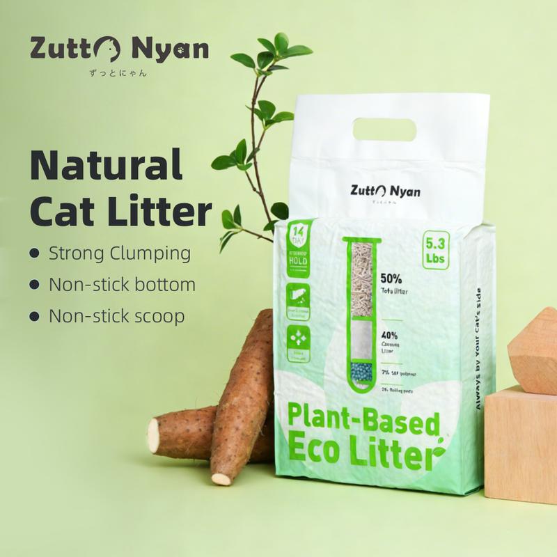 ZuttoNyan 4-in-1 Cassava Mixed Cat Litter,Strong Clumping,Non-stick bottom,Non-stick scoop,Rich in Natural lngredients Healthy Cat Litter