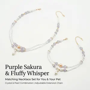 Purple Sakura & Fluffy Whisper Adjustable Pearl Necklace for Owner and Pet Wear