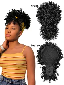 Women's Curled Bob Wig with Bangs African Style Hairpiece for All Seasons, Perfect for Daily Use & Festivals, One-Piece Headband Design Kinky Curly Wigs