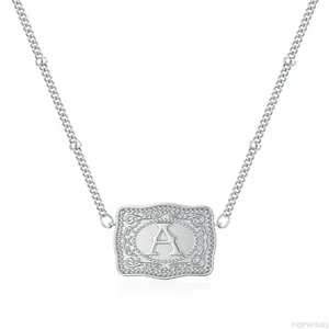 Embossed Initial Letter Necklace with Unique Belt Buckle Pendant, Classic Chic Fashion Accessory for Daily Wear, Thoughtful Birthday Gift for Female Friends