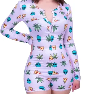 Purple hippie pizza onesie Cotton Comfort Cute Stretchy Womenswear Breathable Lightweight Loose Overalls Pajamas prettygirlloungeset womenswear pajama lady homewear