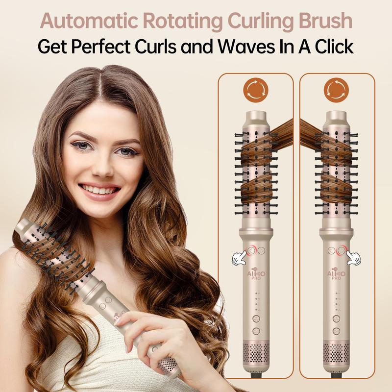 AIKO PRO 1.5 Inch Auto Rotating Curling Brush, Spinning Heated Thermal Round Brush Volumizer, 3 in 1 Ionic Hair Brush Styler for Long Medium Hair, 3 Temp Settings, 30S Fast Heat-Up, Dual Voltage
