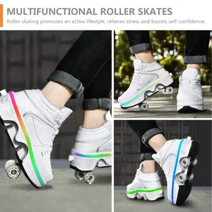 White High-Top Roller Skates with LED Lights - 2-in-1 Detachable Wheels & Breathable Design for Men and Women, Perfect for Outdoor Fun, Birthday or Christmas Gift, Best for Christmas