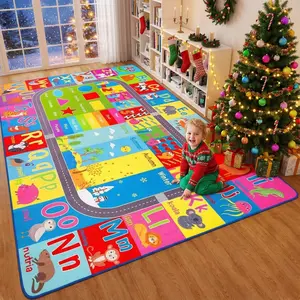 ABC & Animal Toddler Learning Rug, Non-Slip Educational Carpet | Kids Activity Mat for Playroom Nursery Bedroom