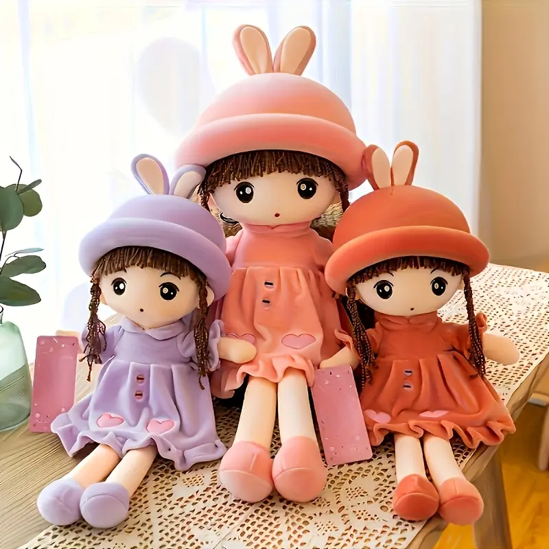 Adorable 1pc Ragdoll Plush Doll with Bunny Ears - Soft Polyester, Cute Pink & Purple Outfit, Heart Detail - Perfect Gift for Valentine's Day, Christmas, Halloween, Spring Festival
