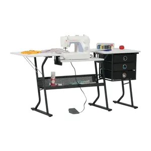 Eclipse Ultra Sewing Desk, 60.25" Crafting & Quilting Workstation with Adjustable Machine Shelf, Storage Drawers & Metal Frame, Black/ White 13391