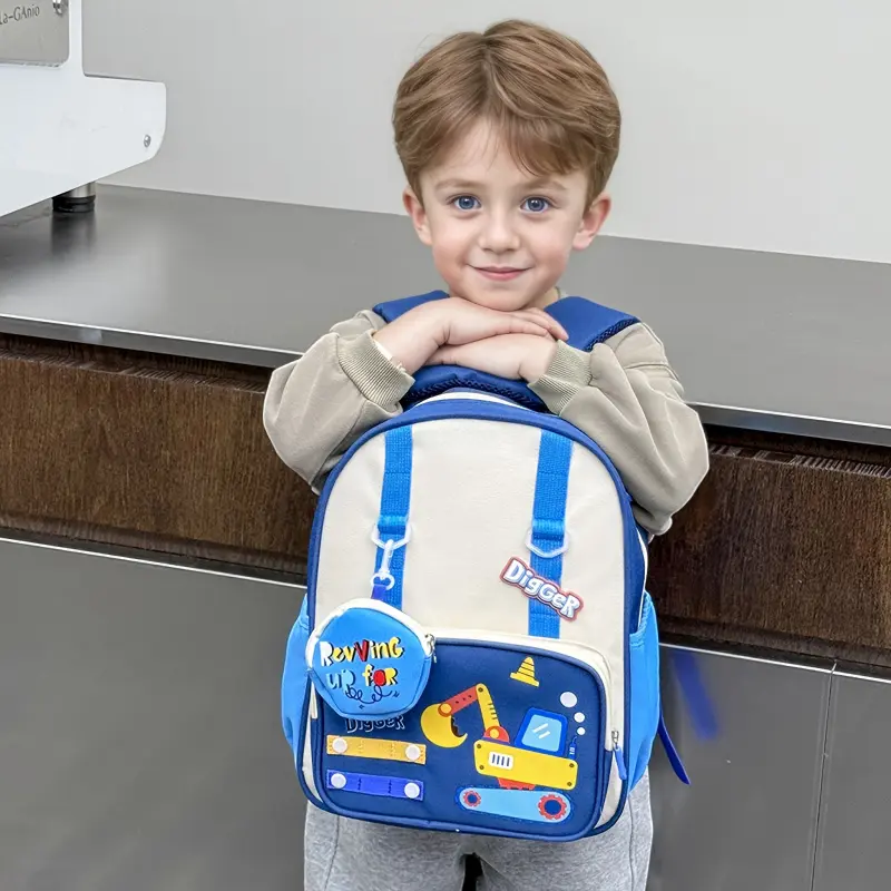 Cute Excavator Toddler Mini Backpack for Boys & Girls, Lightweight Kids' Style Gear with Adjustable Straps for Daycare & Travel, Mini Backpacks