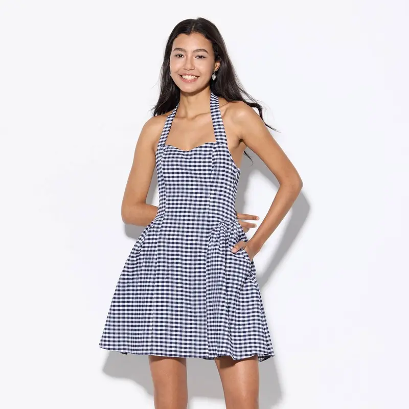 blue and white gingham dress - TikTok Shop