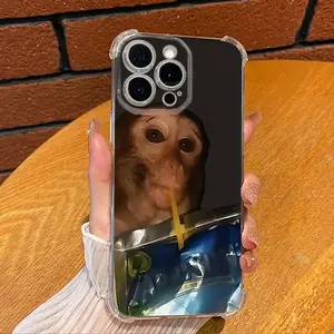Monkey Sipping Caprisun Phone Case for iPhone 16 15 14 13 12 11 X XS PRO MAX PLUS Gift Ideas Anti-drop Cellphone Protective Case Soft Transparent Shockproof Mobile Phone Cover