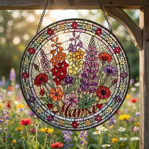 Personalized Mama Garden Suncatcher, Birth Flower Stained Glass Window Hanging, Mothers Day Gift, Custom Floral Window Decor, Gift for Mom, Personalized Sun Catcher