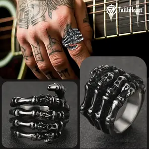 FaithHeart Gothic Skull Skeleton Finger Claw 316L Stainless Steel Ring
