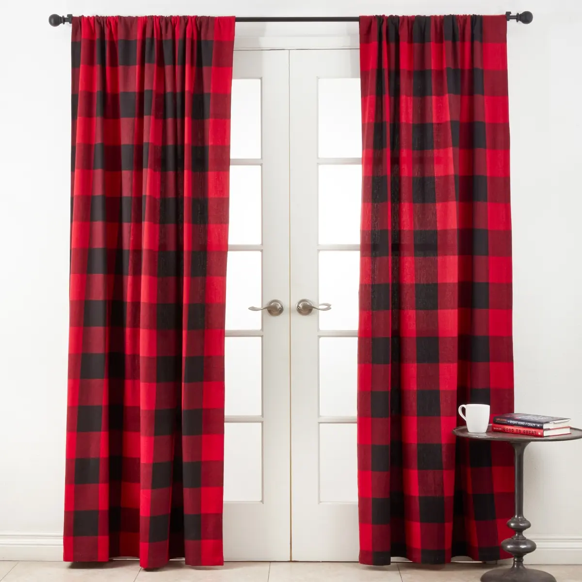 SARO Classic 54x84 in. Cotton Buffalo Plaid Red Curtains - Bedroom Decor, Machine Washable Household Textiles