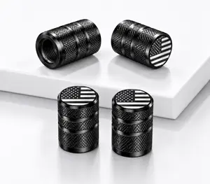 Tire Air Cap Metal - (4 Pack)Tire Valve Stem Cap Cover  with Plastic Liner Corrosion Resistant Leak-Proof American Flag for Car Truck Motorcycle Bike Black
