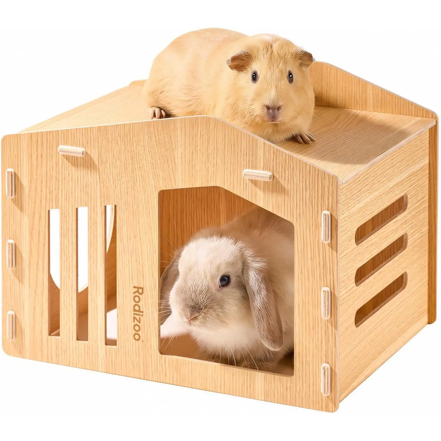 Spacious Rabbit Hideout Wooden Bunny House, Sturdy & Moldy-Proof Bunny Castle, Guinea Pig Hideout Cage Accessories for Rabbit Guinea Pig Chinchilla