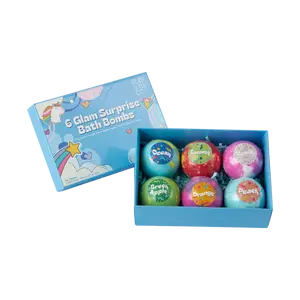 [RUBY VIBE CO] 6 Glam Surprise Bath Bombs Colorful Fizzy Set with Hidden Ring Charm or Bracelet Inside Hydrating Shea & Cocoa Butter Orange Green Apple Peach Vanilla Coconut Ocean