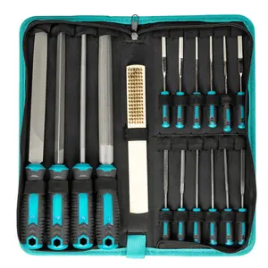 31PCs Metal File Set with 12 Needle Files, Riffler File, Sandpapers, Steel Brush & Zipper Bag for Wood & Metalworking Hand Tools Hardware Heavy Duty