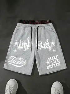 [URBAN VIBE] Men's Y2K Double Waistband Layered Shorts | Plaid Boxer Lining Streetwear Graphic Mesh Shorts | Flame Star Print Baggy Gym Trunks | Hellstar Style "Make Life Better" Casual Shorts | High Street Aesthetic Techwear Bottoms