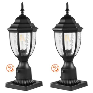VEVOR 2 Pack Dusk to Dawn Outdoor Post Light,  15.35 in, Waterproof Lamp Post Light Fixtures with 3.5 in Pier Mount Base Glass Shade, Lightning-proof Exterior Pole Column Light for Patio Garden Pathway