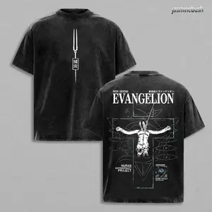 Evangelion Washed T-Shirt, Game Shirt, Crewneck, Casual Graphic Tee,Anime Merch, Top Tshirt Streetwear graphic tees Oversized Fabric heavy cotton casual streetwear vintage usa classic crewneck t-shirt