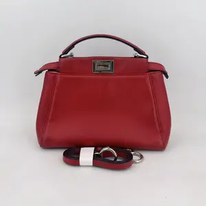 Pre-owned FENDI leather Crossbody Bags Pre owend Red Regular PeekabooTop Handle Bag
