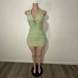 Checkered Pattern Haltered Dress