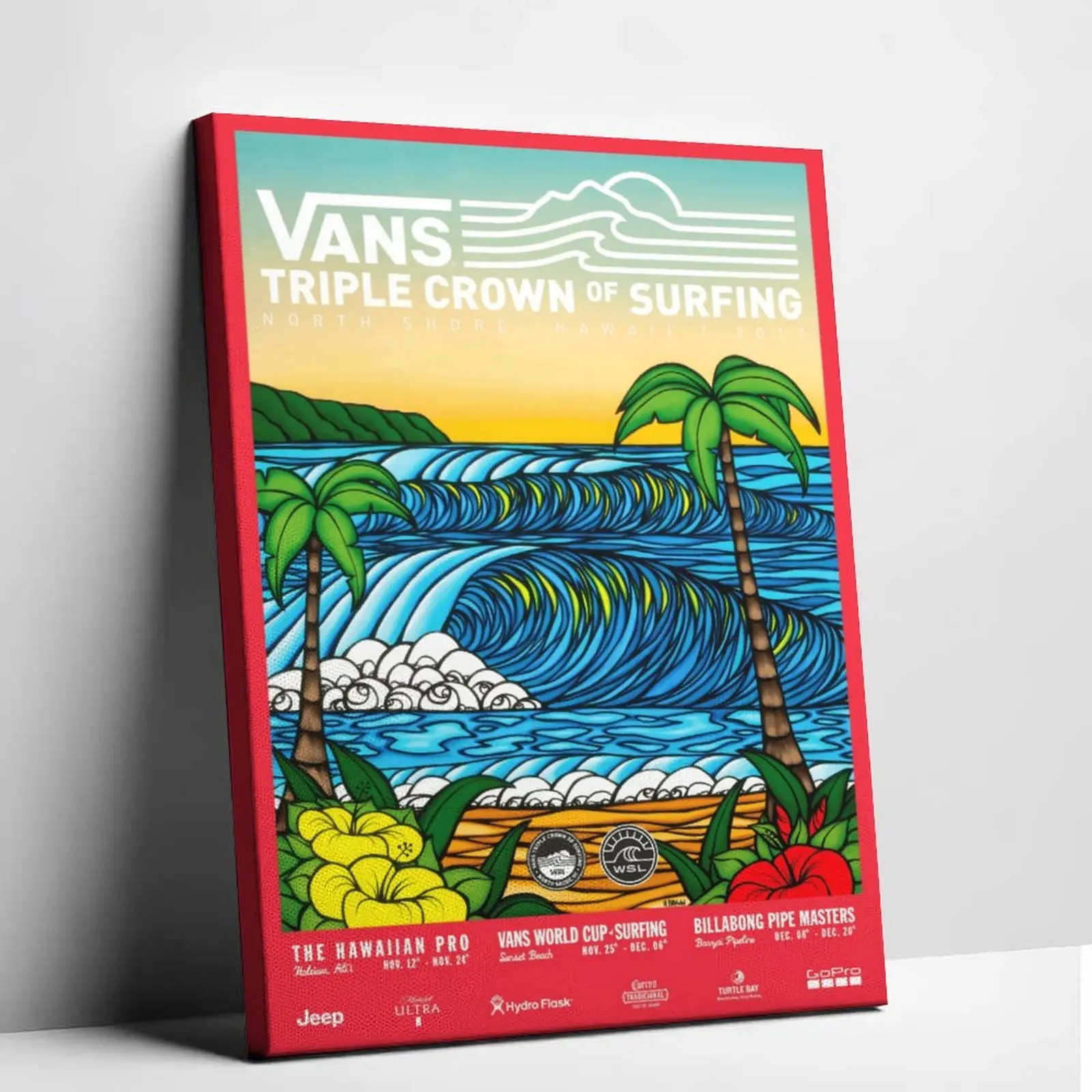 Retro Hawaii North Shore Vans Triple Crown Surf Competition Canvas Wall Art, Tropical Palm Hibiscus Ocean Wave Vintage Surf Poster, Decor for Bedroom, Apartment, Beach House, Surf Shop, Dorm, Lounge Bar, Ideal Gift for Surfers