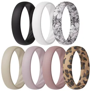 ThunderFit Women's Silicone Wedding Rings - 5.5mm Wide, 2mm Thick Engagement Rings, Rubber Engagement Bands, 7-Pack