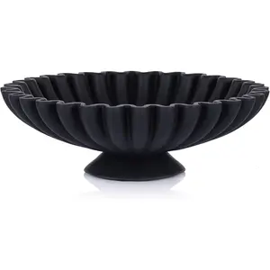 QIANLING Large Black Decorative Pedestal Bowl - Modern Resin Handcrafted Decorative Fruit & Key Bowl for Home Decor, Entry Table, Kitchen Counter, Coffee Table, Side Table, Living Room Accent