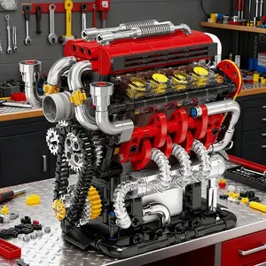 flash card V8 Car Engine Motorized Simulation Model Electrically Drive Building Toys Technical Blocks Creative Toys Gifts for Adult 538pcs