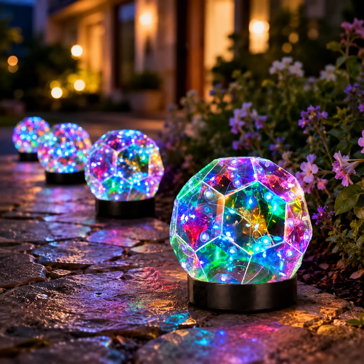 Pack of 1/2, Solar-Powered Multicolored Garden Lights, LEDStake Lights, IPX4 Waterproof, Front Yard Decorative PathLights, Suitable for Nighttime Lighting in Courtyards, Lawns,Patios, Flower Beds, Walkways, and Garden Landscapes