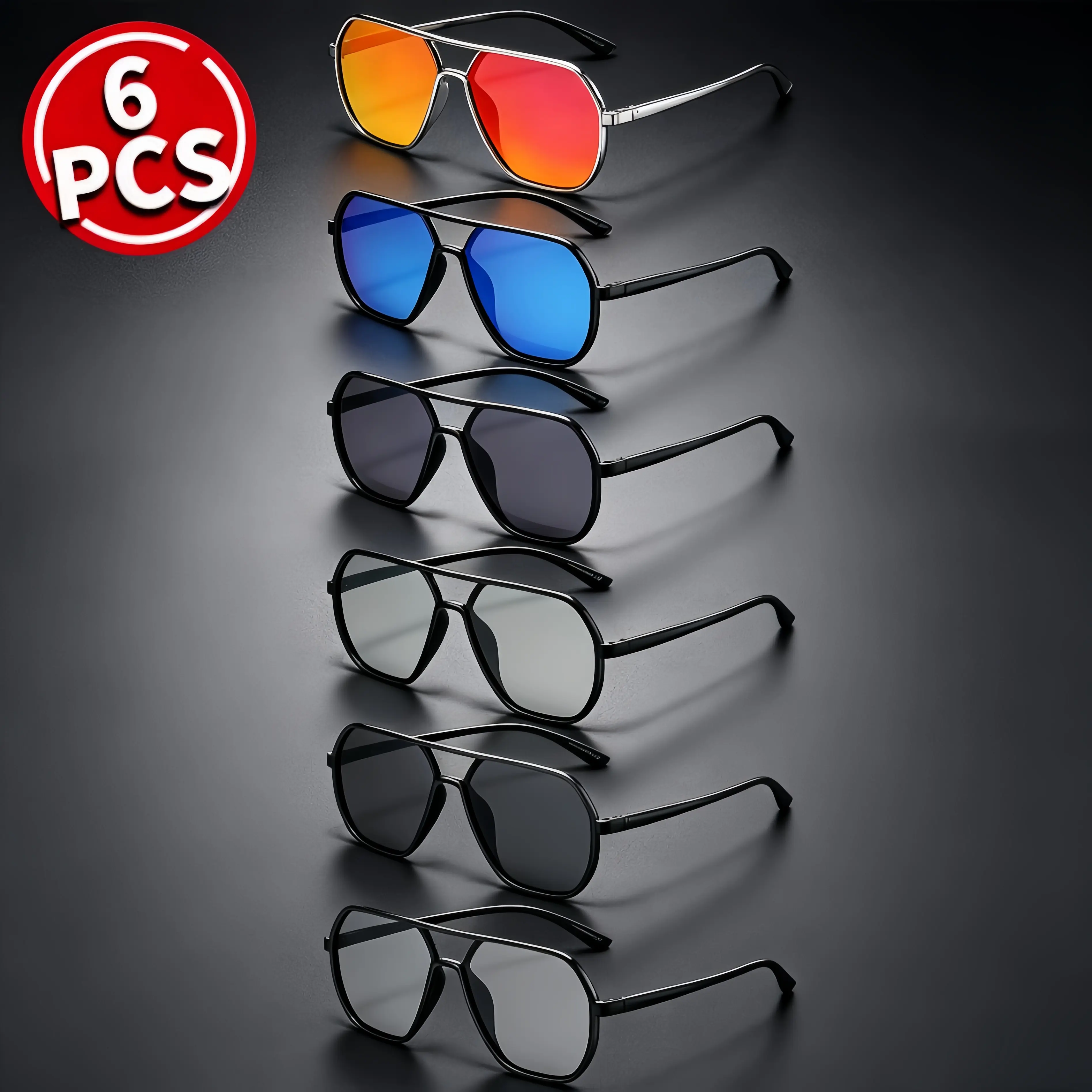 Dual-Use Polarized Sunglasses Set of 6 – Day & Night Vision, UV Protection, Ideal for Driving & Fishing