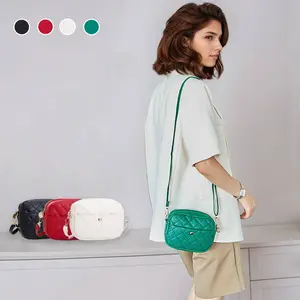 Women's PU Leather Rhombus Plaid Shoulder Bag Small Square Messenger Bag Solid Color Crossbody Bag for Daily Commuting