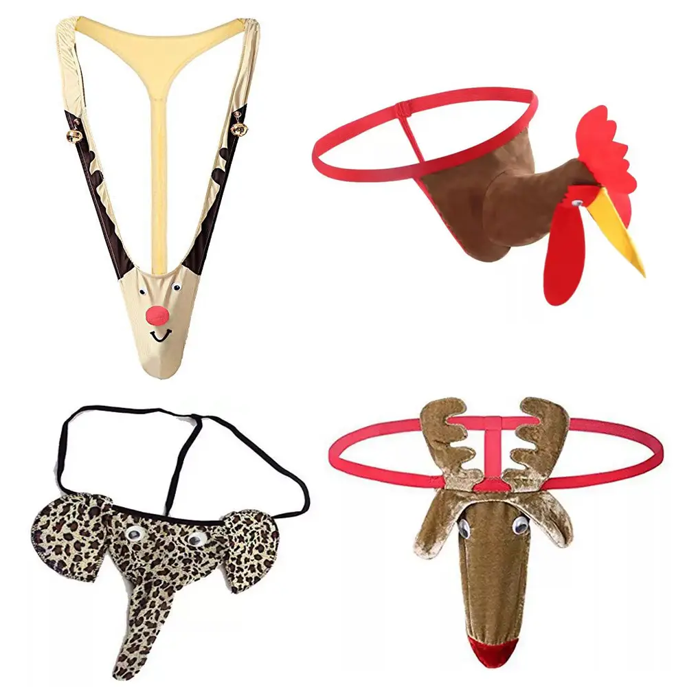 Men ThongUnderwear  Gift Reindeer Mankini with Bells for White Elephant Exchange GiftsValentines Day Breathable Undergarments Boxer Bear GraphicBoxer Briefs Menswear Christmas Themed Fun