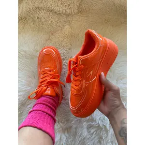 BILLIE-1 Orange Patent Platform Sneaker - Low Top - Lace Up