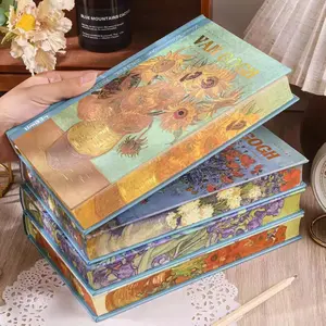 Set of 4 High-End Gold Foil Edged A5 Van Gogh Flower Oil Painting Notebooks, Luxury Vintage Blank Journals for Gift & Personal Use, Travel Diary Notebook