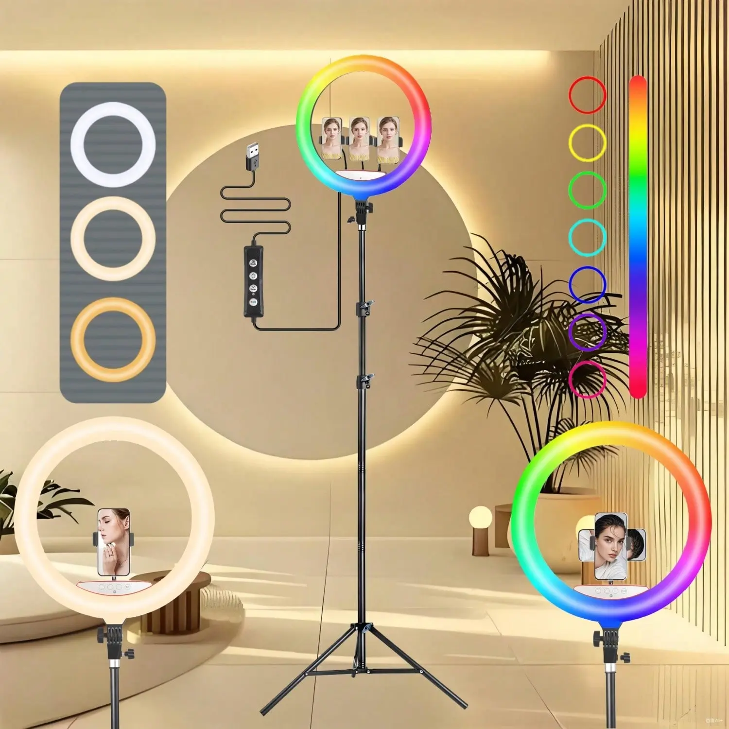 18-inch LED Ring  photographic   fill    Light with Adjustable Stand, 2700-5000K Color Temperature, USB Powered, Phone Holder, Remote Control for Photography, Makeup, travel vlogging ,YouTube Videos portable selfie#tiktokshopbacktoschool