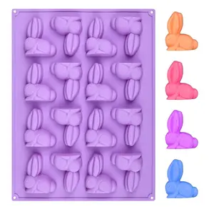 16-Cavity 3D Bunny Silicone Mold, Food Grade, Easter Chocolate Cake Soap Jelly Baking Tool, Easy Release