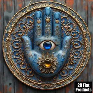 Aluminum Hamsa Wall Decor Round Mandala Art Plaque Hand Carved Home Office Gift for Living Room Bedroom 8x8 Inch