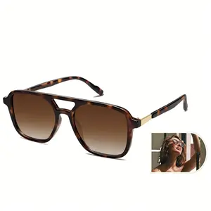 Retro Aviator Sunglasses for Women Men Trendy Classic Square 70s 80s 90s Vintage Shades Double Bridge Aviators