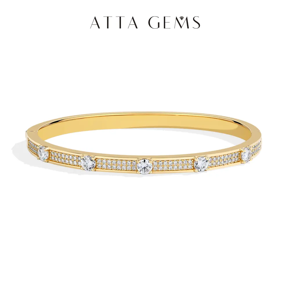 ATTAGEMS 4.0mm Round Cut Lab-Created Moissanite Bracelet Bangle For Women Girls S925 Sterling Silver Elegant Jewelry Daily Wear Love Gift B080 summerwins,summerwins