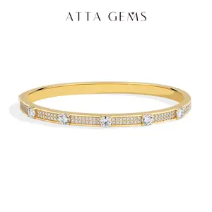 ATTAGEMS 4.0mm Round Cut Lab-Created Moissanite Bracelet Bangle For Women Girls S925 Sterling Silver Elegant Jewelry Daily Wear Love Gift B080 summerwins,summerwins