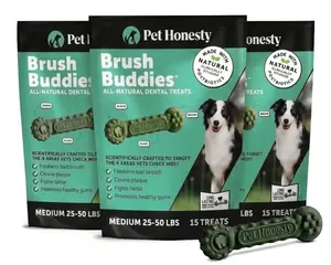 Brush Buddies All-Natural + Long Lasting Dental Treats for Medium Sized Dogs - 3 Pack (45 Count)