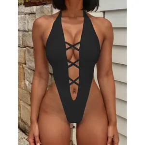 Cross Back Lace-up One Piece