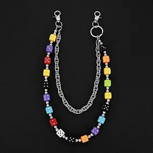 Jeans Chain Colorful Dice Waist Chain Zinc Alloy Beads Double-layer Metal Pants Chain Bag Chain Gothic Punk Belt Chain Steet
