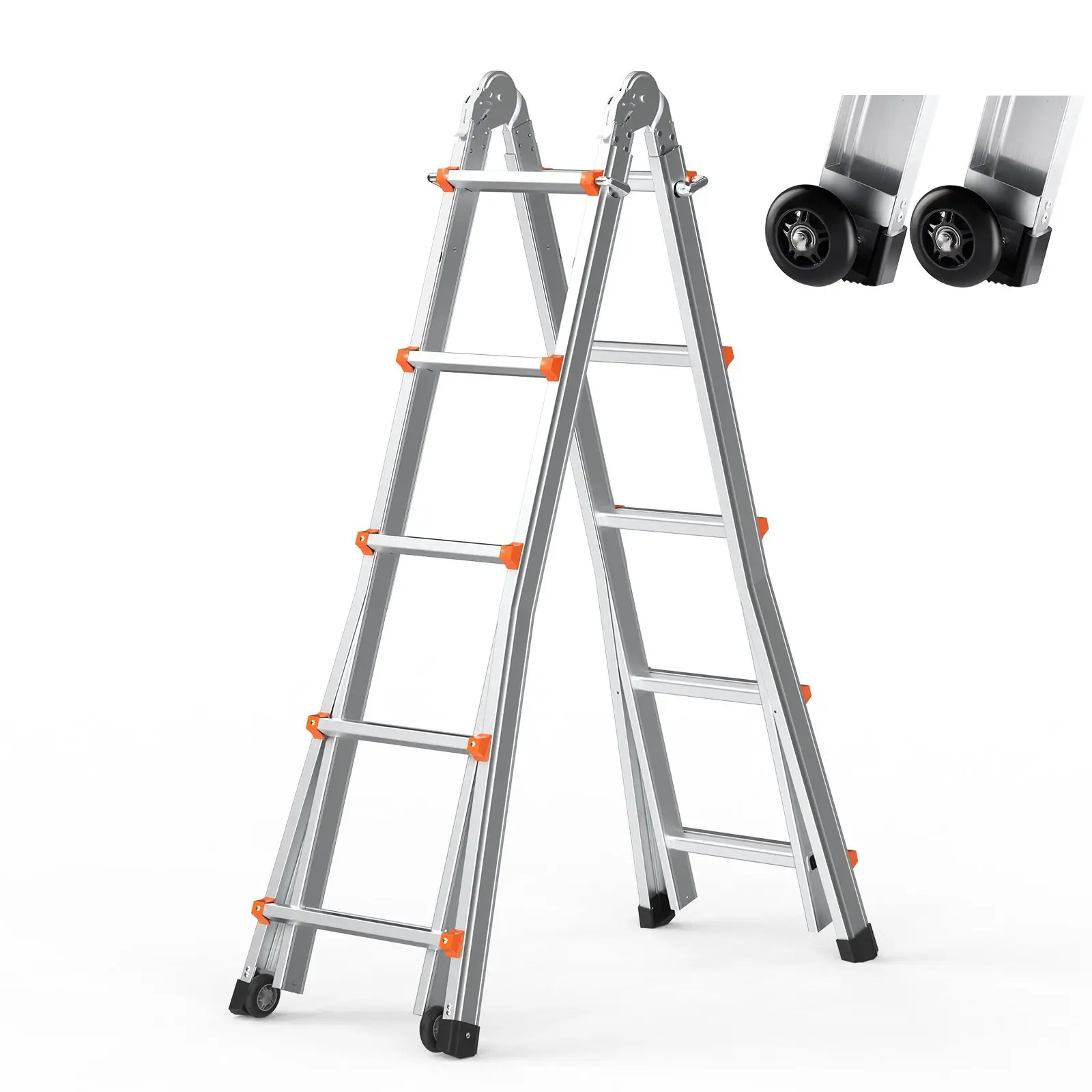 Telescoping A-Frame Ladder 20 Ft Extension, Multi-Function Portable Aluminum Telescopic Ladder For Home Improvement, Indoor Outdoor Use, Safe Locking System, Easy Setup, Lightweight, High Reach For Painting And Cleaning