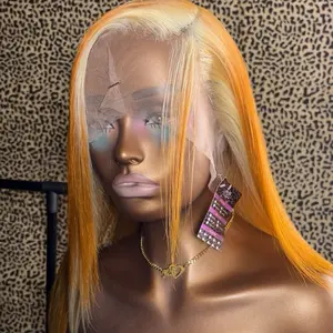 Unisex 613 Luxury Custom Orange Sunrise Synthetic Hair Wig, 30 Inches, Glueless, Ideal for Special Events