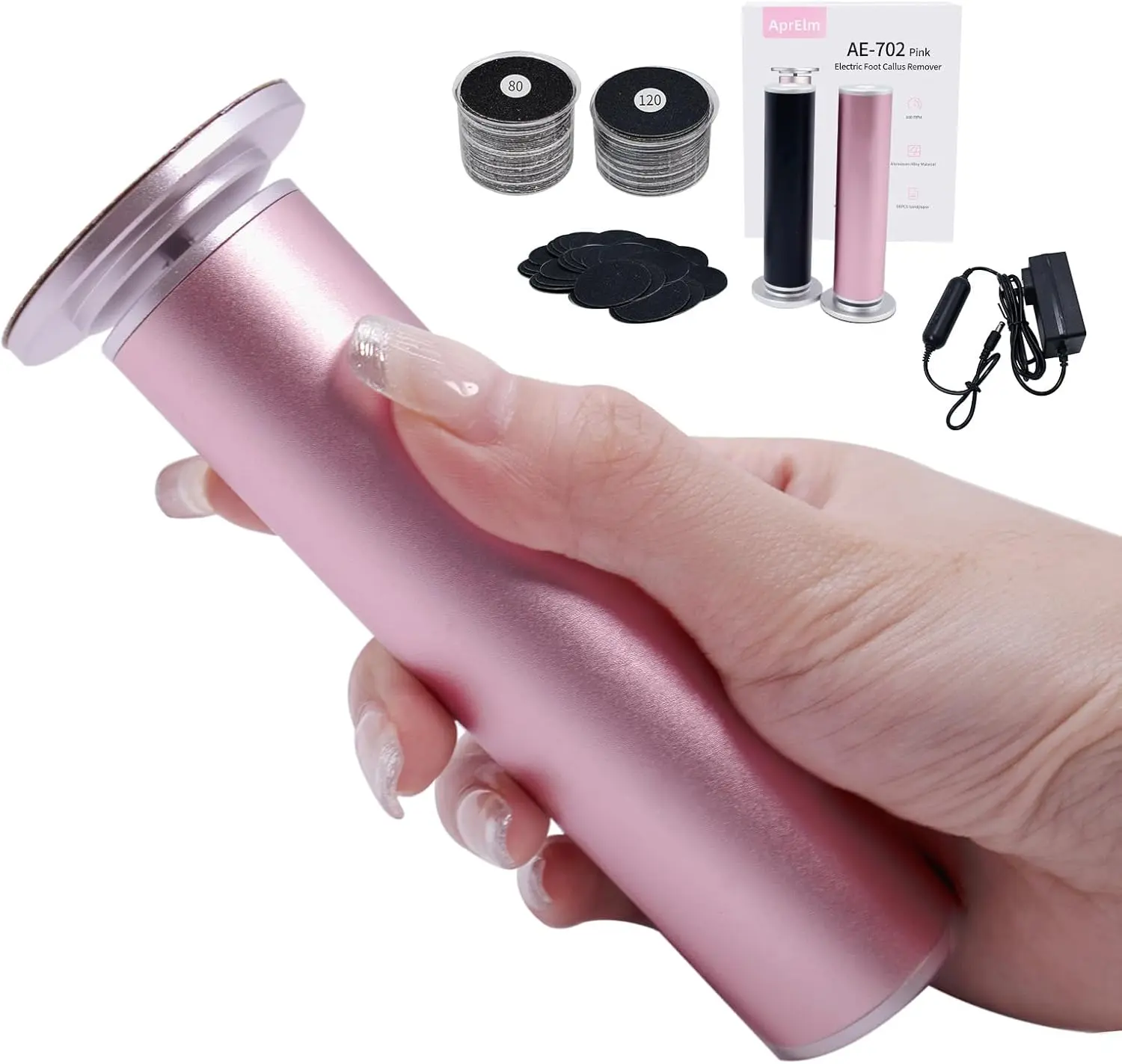 APRELM 4.8 IN Longer  Professional Aluminum   Electric Callus Remover with 120PCS Sandpaper Discs