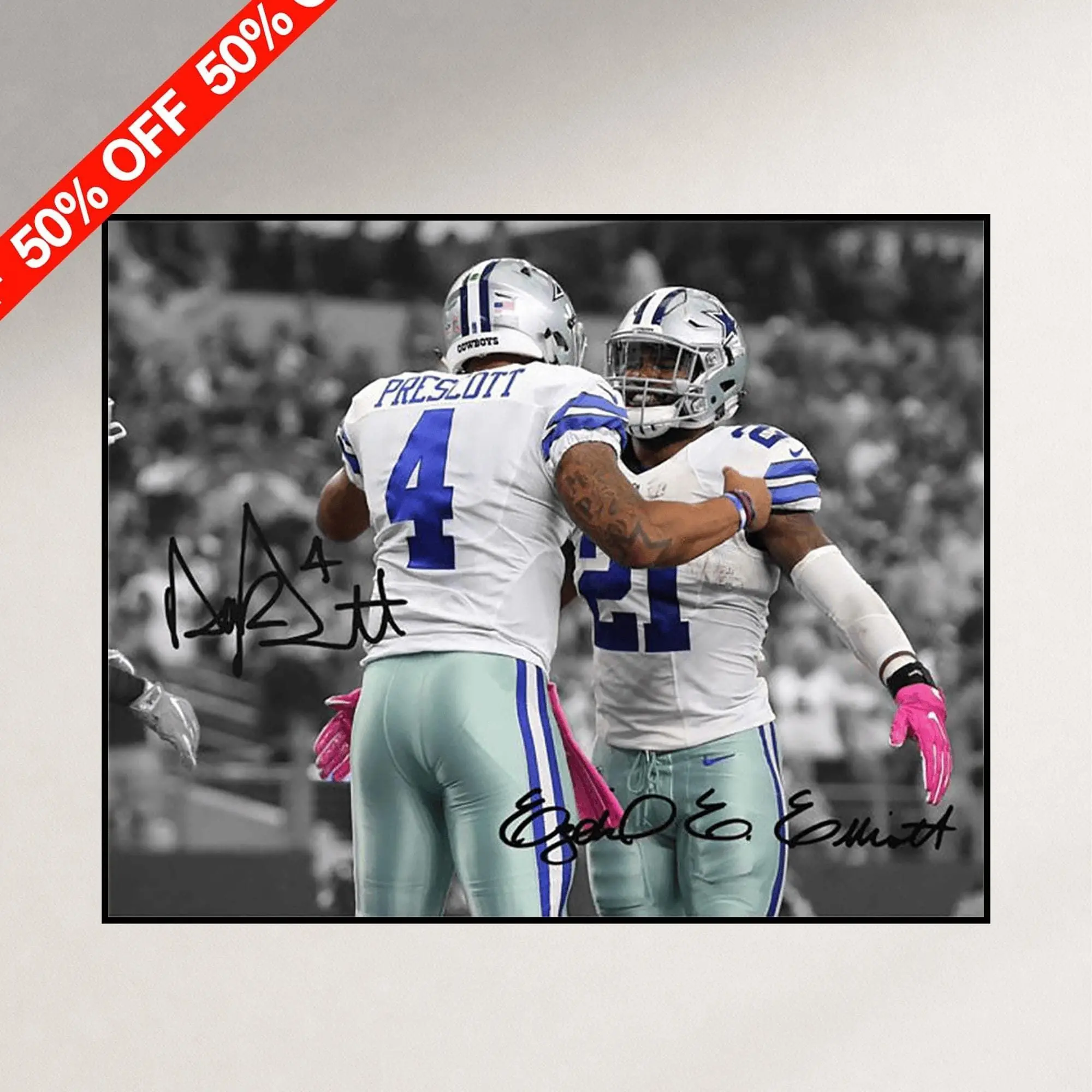 Dak Prescott Ezekiel Elliott Signed Photo Poster Cowboys Autograph Wall Art ( Unframed - Print Only )