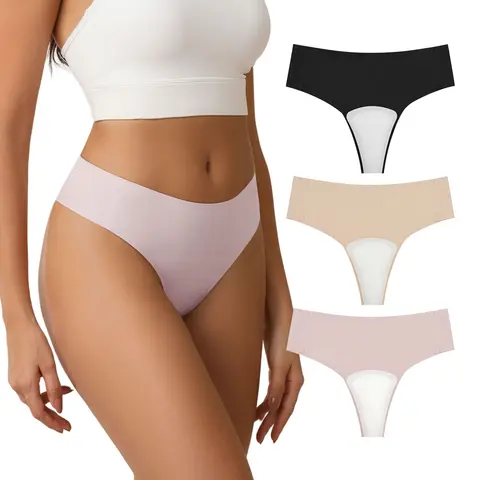IntiBrefs 3PCS Camel Toe Cover Thongs for Women, Minimalist Brazilian Cut Panties, Seamless Design,Solid Color, Basic Fit, Comfortable Underwear Women , Black Womenswear Everyday FallFreshness