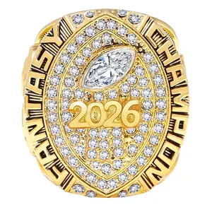 Fantasy Football Champion Ring, Gold Zinc Alloy League Winner Trophy, 2025-2026 Round Shape Commemorative Award